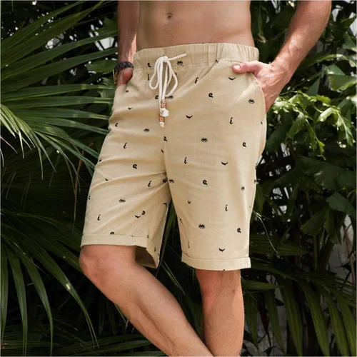 Vista 5 de Boisouey - Pantalones cortos de verano para hombre, de lino, estilo informal