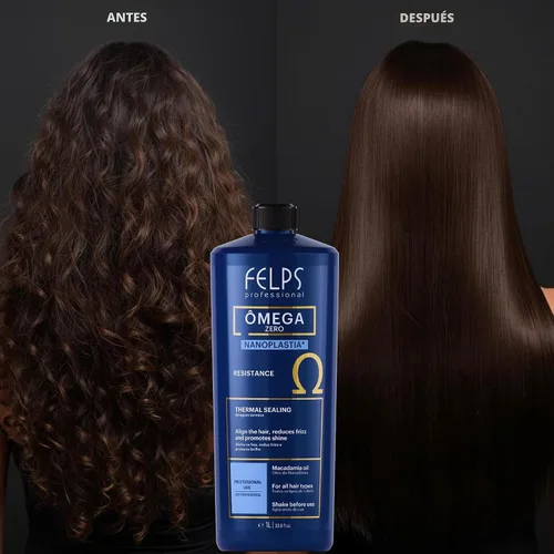 Vista 2 de Kit 2 Felps Professional Omega Zero Nanoplastia Tratamiento térmico para el cabello, alisado y alisado, sin formaldehído, con aceite de macadamia