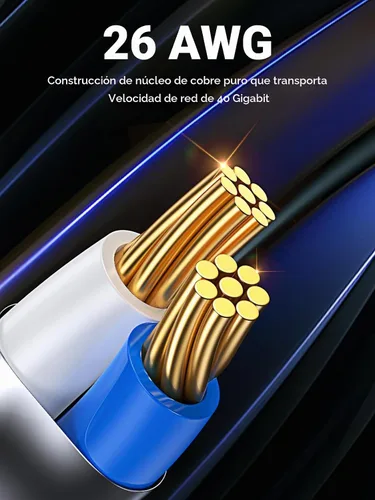 Vista 5 de UGREEN Cable Ethernet, cable Ethernet Cat 8 para juegos con 40 Gbps 2000 MHz de alta velocidad, cable Ethernet RJ45 trenzado SF/FTP 26 AWG