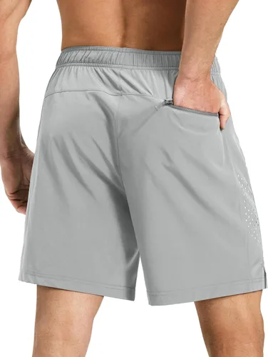 Vista 2 de Pantalones cortos deportivos para correr para hombre, de 7 pulgadas, de secado rápido, ligeros, para entrenamiento, gimnasio, tenis, 3 bolsillos