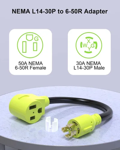 Vista 2 de NEMA L14-30P a 6-50R adaptador de generador a soldador, cable de alimentación resistente de 1.5 pies, STW 10/3 AWG, 125V/250V, certificación ETL