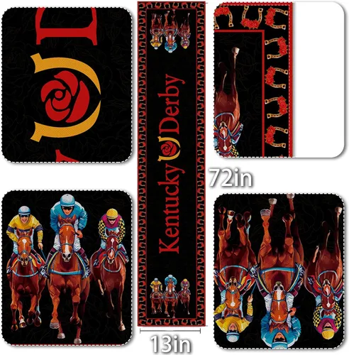Vista 2 de Vohado Camino de mesa Derby 2026 con rosas y carreras de caballos, decoración de fiesta, comedor, hogar, cocina, 72 pulgadas de largo