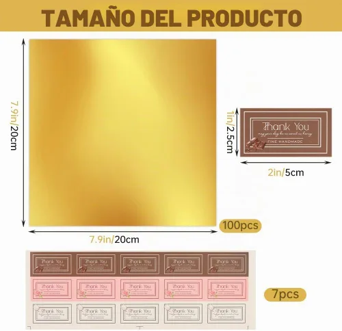 Vista 2 de Envolturas de chocolate, 100 unidades, 7.9 x 7.9 pulgadas, papel de regalo 100 envoltorios de lámina dorada · 105 calcomanías · cuadrados de 7.9 x