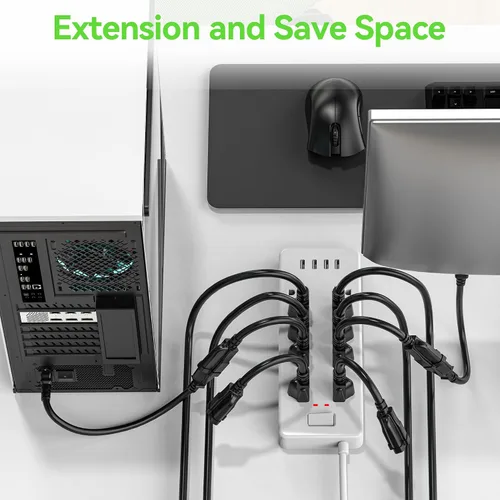 Vista 3 de Cable de extensión de alimentación de 0.5 pies/6 pulgadas (paquete de 10), cable de extensión eléctrico corto de 3 clavijas, salida única