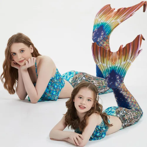 Vista 2 de JQGBBOX Conjunto de bikini con cola de sirena para natación, para niñas, niños y adultos, traje de baño familiar