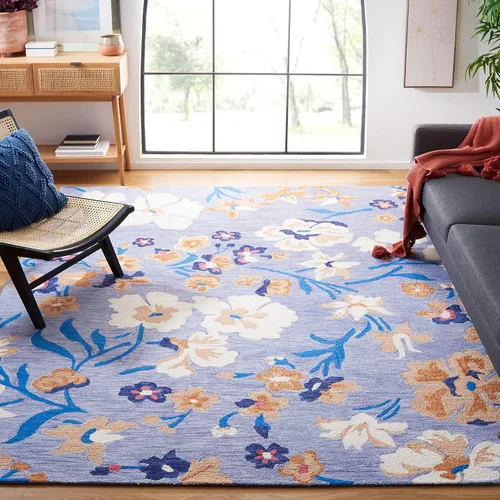 Vista 6 de SAFAVIEH Jardin Collection - Alfombra de pasillo, 2 pies 3 pulgadas x 8 pies, azul y marfil, lana floral hecha a mano, ideal para zonas de alto