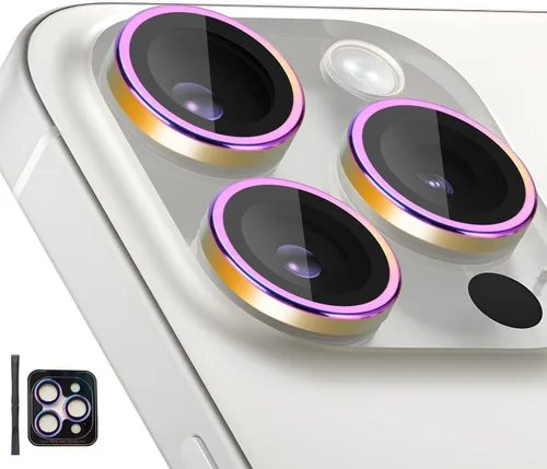 Vista 14 de Protector de lente de cámara para iPhone 14 Pro/iPhone 14 Pro Max, cubierta de lente de anillo de aleación de aluminio de vidrio templado individual