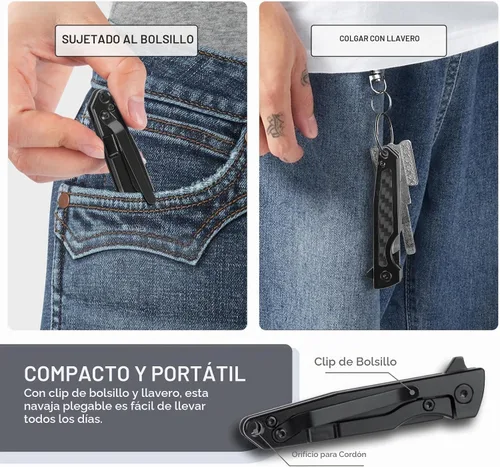 Vista 5 de ITOKEY Cuchillo de bisturí plegable, pequeño cuchillo de bolsillo de titanio con 10 cuchillas reemplazables #24, clip de bolsillo, cuchillo de negro