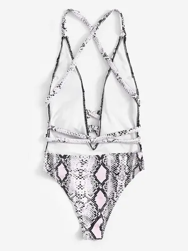 Vista 2 de SweatyRocks - Traje de baño entero, traje de baño sexy para mujer, con tirantes cruzados, nudo frontal y escote profundo en V, traje de baño de 1