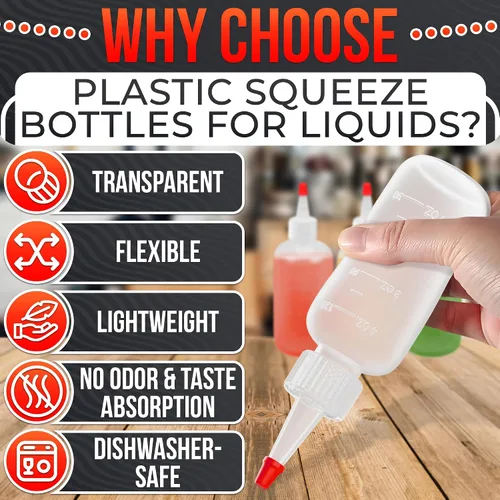 Vista 3 de BURIUS Paquete de 6 botellas pequeñas de 4 onzas para líquidos, botellas transparentes para condimentos exprimibles para salsas, salsa de tomate