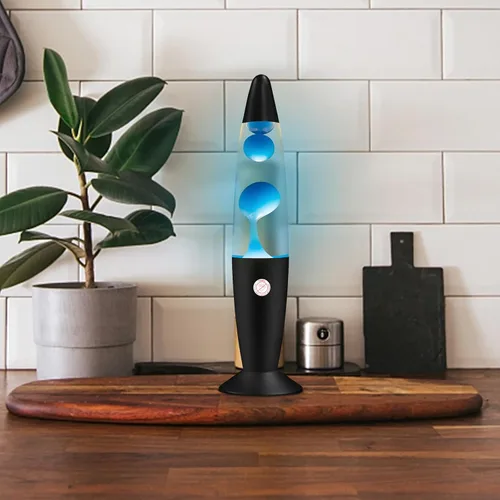 Vista 3 de Vanful Lámpara de magma azul con base negra, lámpara de movimiento líquido para adultos y niños, cargada por cable, estado de ánimo, noche