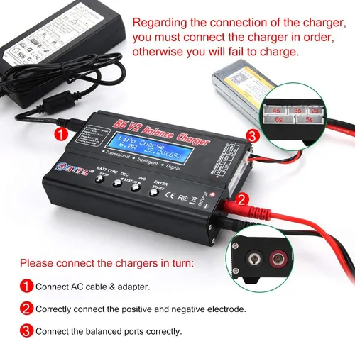 Vista 4 de LiPo Battery Charger RC Car Balance Charger, 1S-6S Digital Discharger Battery Pack Charger 80W 6A for Li-ion Life NiCd NiMH LiHV PB Smart