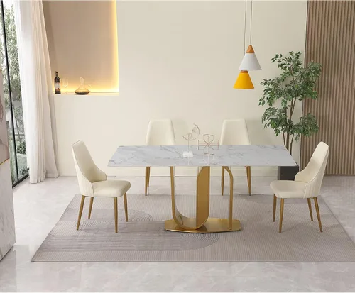 Vista 3 de Juego de mesa de comedor moderno de 71 pulgadas para 6, mesa de cocina rectangular con 6 sillas de comedor tapizadas, juego de mesa de comedor
