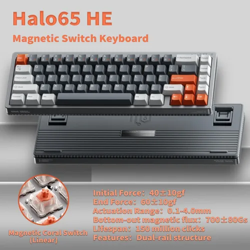 Vista 6 de nuphy Halo65 HE - Teclado para juegos de disparo rápido, 65% de diseño, 67 teclas, con interruptores magnéticos con cable, teclado de efecto Hall