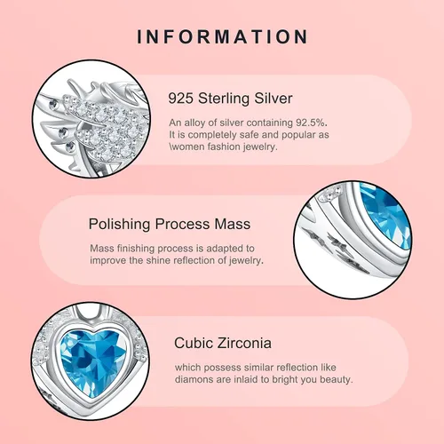 Vista 6 de NINGAN Birthstone Charms for Charms Bracelet, Angel Wings 925 Sterling Silver Love Heart Bead Pendant Birthday Christmas Jewelry Gift for Women