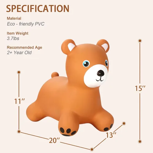 Vista 2 de INPANY Caballo rebotador, juguetes saltarines de oso, animal saltarín para niños pequeños, juguete de goma para montar y rebotar para niños, lindos