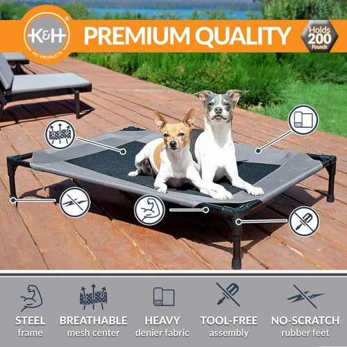 Vista 2 de K&H PET PRODUCTS - Cuna elevada para mascotas con centro de malla, varios tamaños Malla gris/negra
