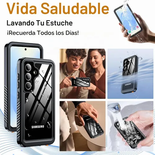 Vista 6 de GOLDJU Funda impermeable IP68 para Samsung Galaxy S25, negro/transparente