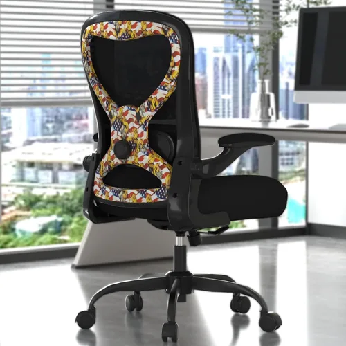 Vista 11 de Silla de escritorio de oficina con soporte lumbar ergonómico, cojín de asiento extra grueso, brazos abatibles, respaldo de malla transpirable, silla