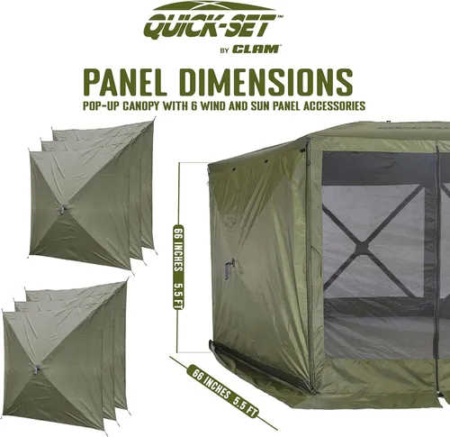 Vista 3 de CLAM Panel de Viento y Sol de Instalación Rápida para Carpa Refugio con Pantalla Escape Sport con Bolsa de Transporte, Solo Accesorio, Verde