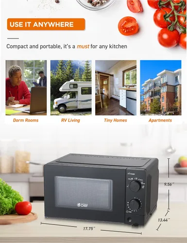 Vista 6 de Commercial Chef 0.6 Cu. Ft. Countertop Microwave Oven, CHM660B, Black Negro