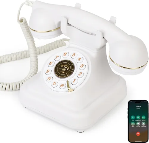 Vista 9 de Teléfono retro Bluetooth con altavoz, teléfono fijo Bluetooth, teléfono doméstico Bluetooth con alimentación recargable USB, llamadas manos libres