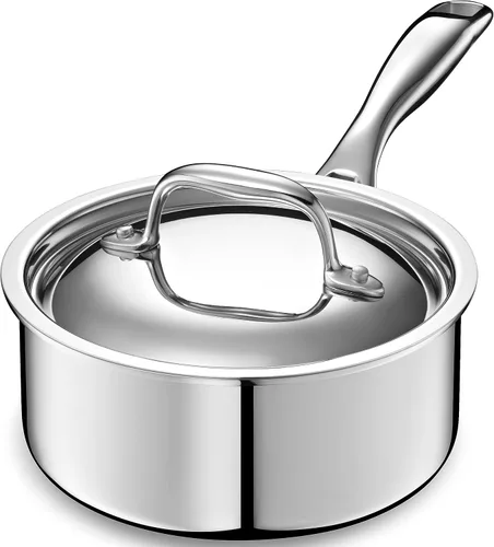 Vista 9 de LEGEND COOKWARE Cacerola de acero inoxidable de 5 capas de 2 cuartos de galón con tapa, compatible con inducción, apta para horno a 800 °F,