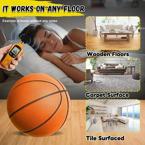 Vista 2 de Balón de baloncesto silencioso oficial (29.5") o para mujeres 28.5" - Diseño de espuma PU ranurada para rebote realista, balón de entrenamiento sin