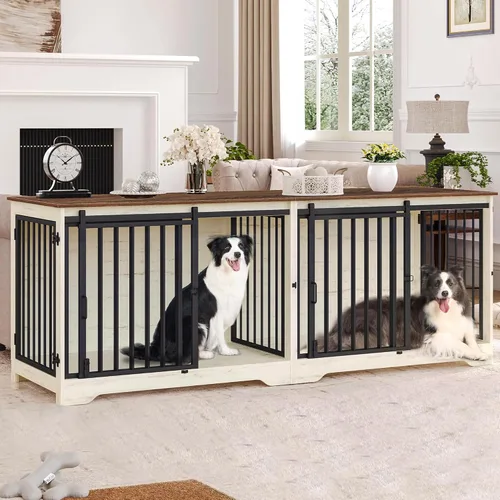 Vista 10 de Hzuaneri Mueble Jaula para Perros de 78" para 2 Perros, Jaula Doble para Perros con Divisor, Perrera de Madera Resistente para Perros, Jaula