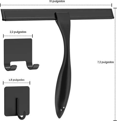 Vista 2 de Escobilla de ducha multiusos de acero inoxidable para puertas de ducha con 2 ganchos adhesivos, herramienta de limpieza de baño, escobilla de espejo