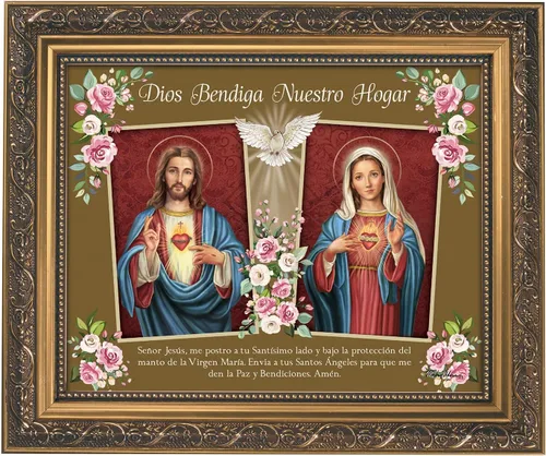 Vista 3 de Gerffert Decoración de pared cristiana con marco dorado adornado, 13 x 11 pulgadas, Dios bendiga nuestro hogar