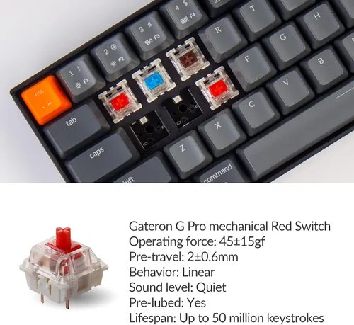 Vista 4 de Keychron K14 70 diseño de 72 teclas intercambiables en caliente Bluetooth inalámbricoUSB con cable mecánico para juegos con interruptor rojo Gateron