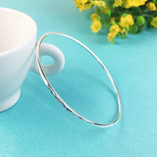 Vista 2 de Merdia Pulsera apilable de plata de ley 925 para mujeres y niñas, Plata de ley, Sin gemas.