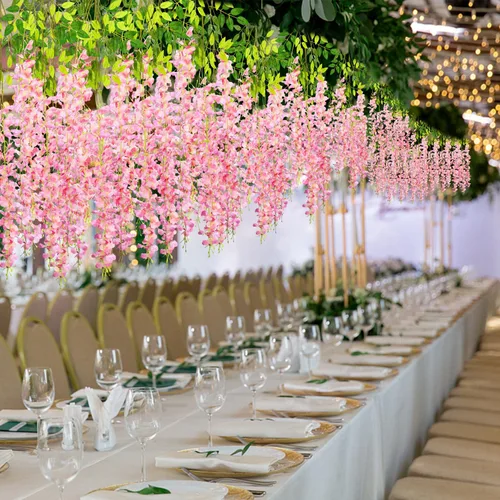Vista 6 de Alotiki Flores colgantes de glicina, flores colgantes falsas, guirnalda de glicinas artificiales para el hogar, boda, arco, fiesta, jardín