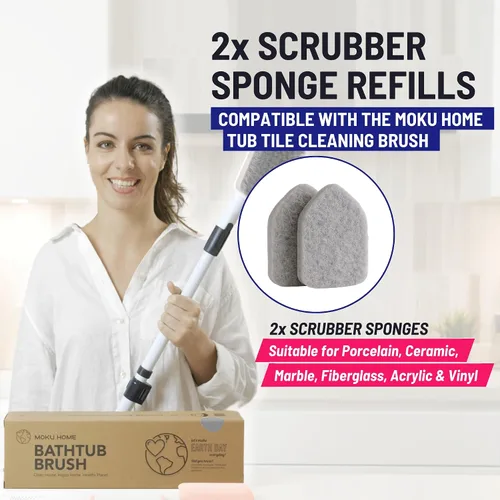 Vista 2 de Moku Home - Recambio de esponja de fregado para cepillo extensible de bañera y azulejos de Moku Home para limpieza sin arañazos