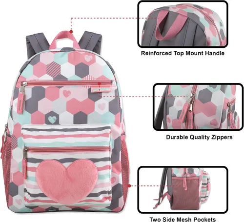 Vista 2 de Mochila para niña con apliques de peluche y bolsillos múltiples