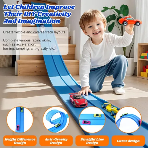 Vista 9 de Flexible Race Track for Kids: 15 Ft Flex Race Car Ramp with Suction Cup
