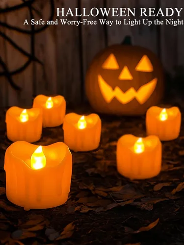 Vista 4 de 12 velas de té con temporizador de fusión naranja, funciona con Vela blanca cálida parpadeante, la batería incluye una duración de más de 100 horas