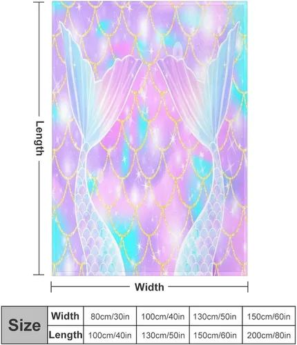 Vista 2 de Manta de cola de pez de sirena rosa con estampado de fondo de sirena para niña, 30 x 40 pulgadas