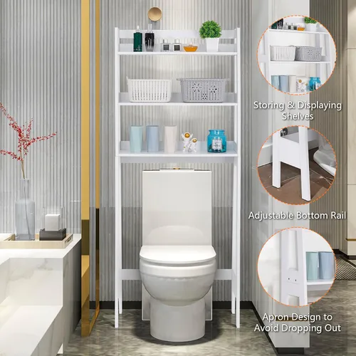 Vista 5 de ZENY Estante organizador de 3 niveles sobre el inodoro, almacenamiento sobre el inodoro, soporte independiente sobre el inodoro para baño, baño
