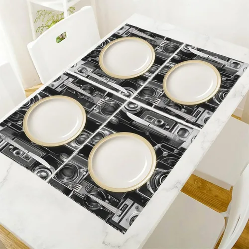 Vista 5 de Retro Cool Camera Collection Placemats Set of 4 Easy Clean Washable Canvas Table Mats Heat Resistant Dining Table Cloth Place Mats for Kitchen