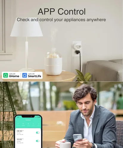 Vista 3 de [Versión mejorada] GHome Smart Mini Plug compatible con Alexa y Google Home, control remoto de toma de corriente WiFi, función de temporizador, solo