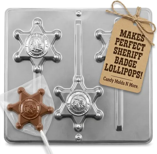 Vista 2 de Molde de caramelo de chocolate con diseño de piruleta con insignia del sheriff 3455