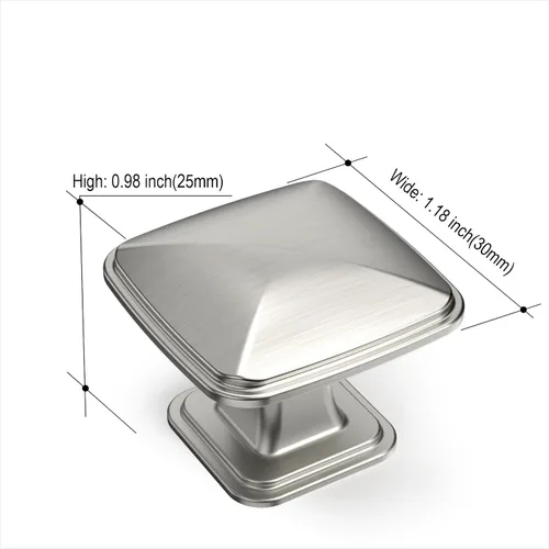Vista 5 de Amerdeco Paquete de 10 pomos brillantes de níquel satinado cepillado de 1-1/4 pulgadas para cajones de armario de cocina, pomos de gabinete