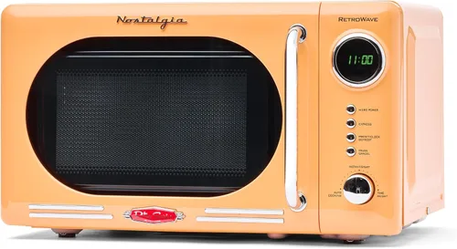 Vista 2 de Nostalgia Horno microondas compacto retro para encimera, 0.7 pies cúbicos y BLACK+DECKER EM720CB7 Horno de microondas digital con puerta giratoria