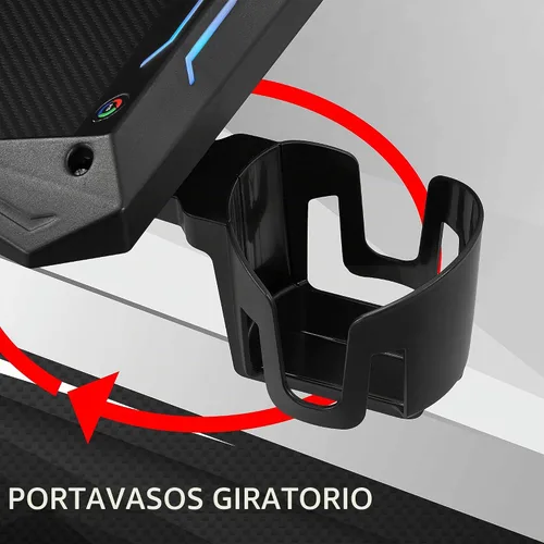 Vista 7 de Homes: Inside + Out Kindira - Escritorio moderno de acero para juegos con puertos USB, alfombrilla de mouse de PC y portavasos giratorio