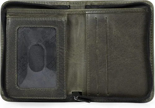 Vista 12 de Otto Angelino Cartera plegable con cremallera para hombre con bloqueo RFID, piel de vaca italiana, comodidad de viaje delgada, soporte para tarjeta