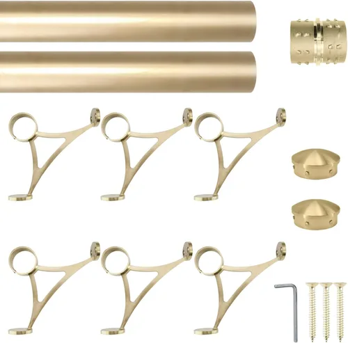 Vista 5 de Kit de riel de pie de montaje combinado, acabado dorado satinado, tubo de acero inoxidable de 2 pulgadas de diámetro exterior con conector interno