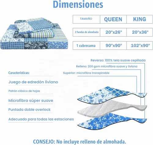 Vista 6 de Cmfshape - Juego de cama con edredón acolchado floral de verano tamaño king, juego de colcha rosa romántico, cubrecama reversible cosido para todas