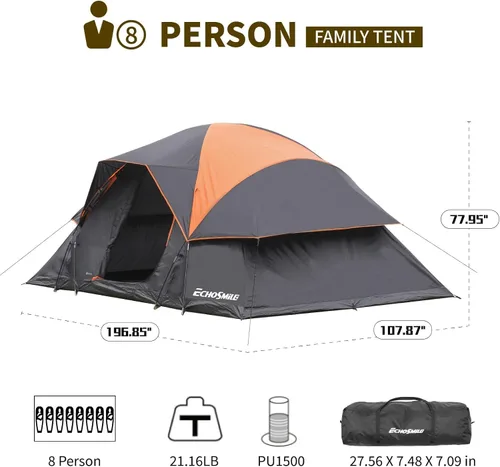 Vista 3 de EchoSmile - Tienda de campaña para 10/12 personas, resistente al agua y al viento, con toldo de lluvia, fácil de instalar para acampar al aire